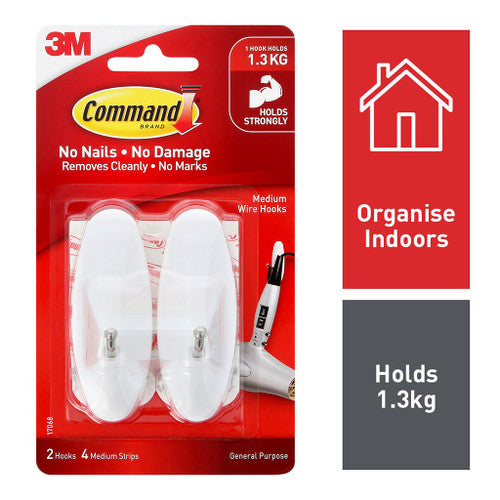 Command Wire Hooks Medium White 2 Pack (1.3kg) - image 2