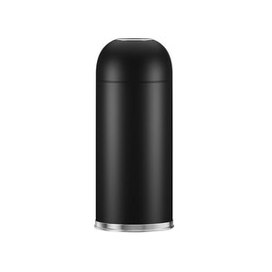 Compass 76923001 matt black 30 litre bullet bin on white with a domed lid, a round opening and a stainless band at the base