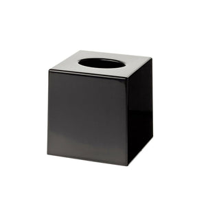 Compass 6772501 black cube tissue box on white with an oval opening in the top and square sides
