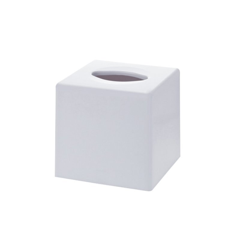 Compass 6772402 white cube tissue box on white background with a soft oval slot cut into the top surface