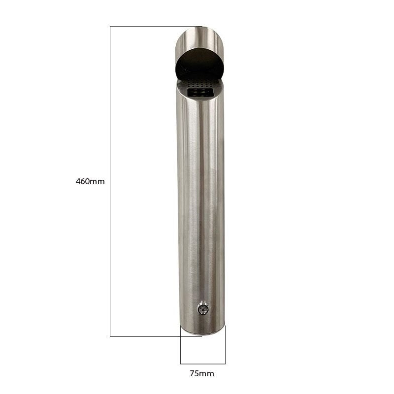 Compass cylindrical ashtray with lines marking 460mm height and 75mm diameter