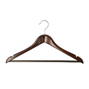 Compass dark wood luxury hook hanger with non-slip trouser rod and 19mm timber body for hotel wardrobes
