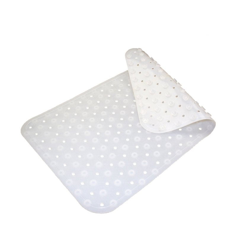 Compass frosted white silicone deluxe bath mat with drainage holes for hotel guest bathroom safety