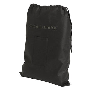 Compass non-woven black guest laundry bag with pull-tight drawstring, 45x60cm, shown flat against a white background