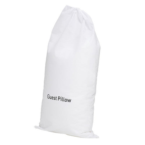 Stack of Compass white non-woven pillow bags showing pack of 50 quantity
