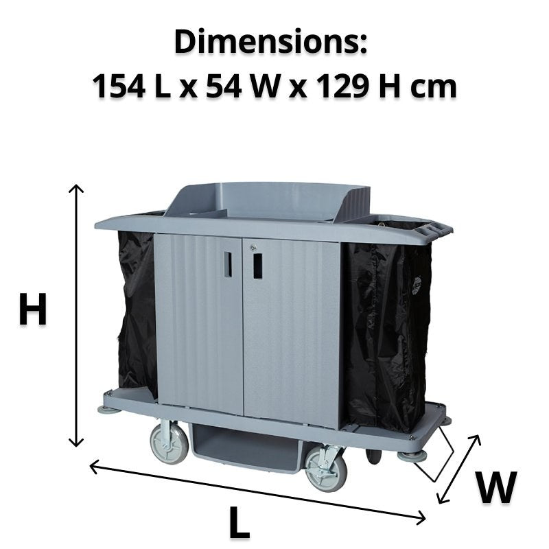 Compass 722472 trolley with L, W and H arrows, captioned Dimensions 154 L x 54 W x 129 H cm