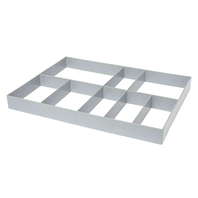 Compass 722472TD grey trolley divider on a white background, an open shallow grid with eight compartments of different sizes