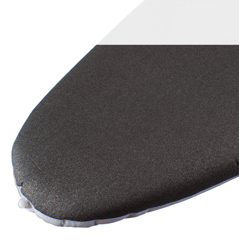 Compass large basic ironing board cover with a metallic black face fitted over the nose of a board, white hem just visible