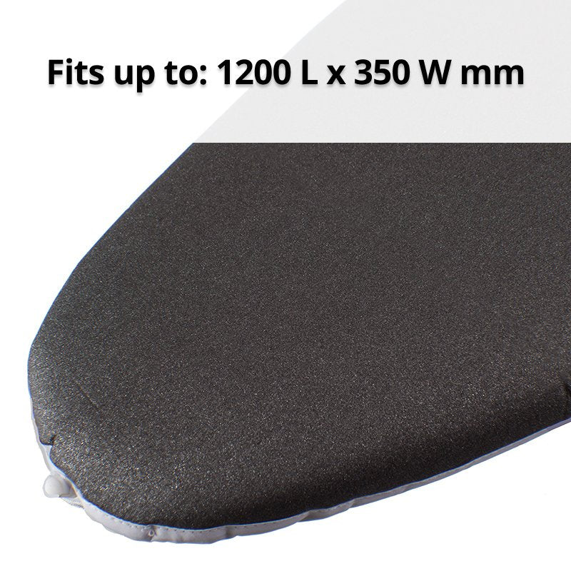 Metallic black cover on a board nose with the caption Fits up to 1200 L x 350 W mm