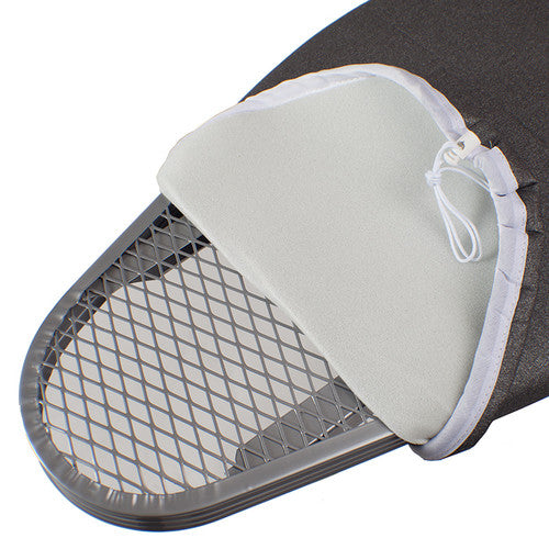 Close-up of the drawstring fastening detail on the Compass black ironing board cover