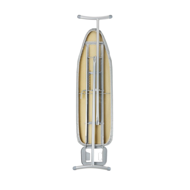 Back of the folded large board showing the tan mesh base, folded legs and the caddy at the foot