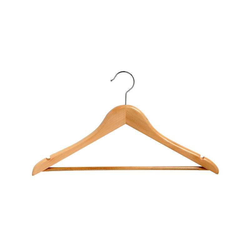 Compass light wood luxury hook hanger with non-slip trouser rod and 19mm timber body for hotel wardrobes