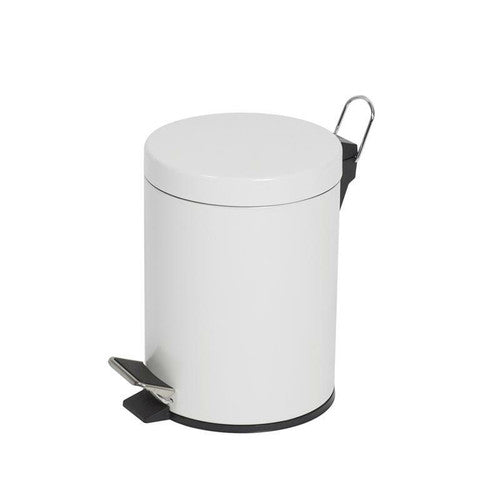 Compass 5L gloss white powder-coated steel pedal bin with foot pedal, shown closed on a white background