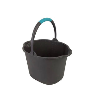 Compass 7533003 dark grey 11 litre plastic bucket on white, oval body with a moulded rim and a grey handle with a teal grip