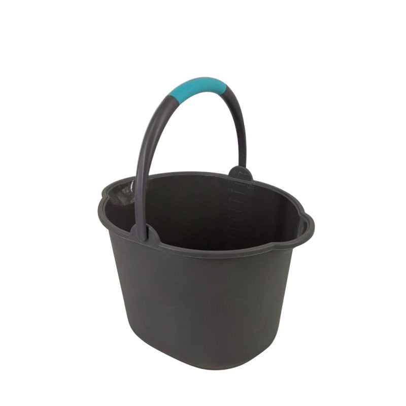 Compass 7533003 dark grey 11 litre plastic bucket on white, oval body with a moulded rim and a grey handle with a teal grip