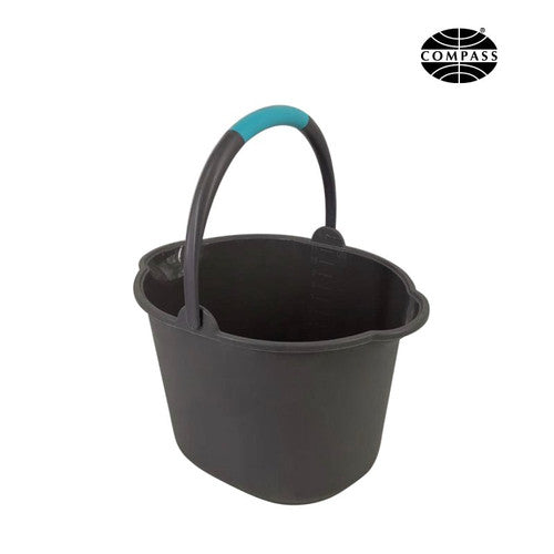 Compass 11L grey plastic bucket with handle, front view on white background