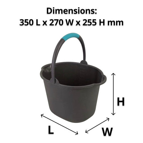Side view of Compass 11L grey bucket showing dimensions and handle grip