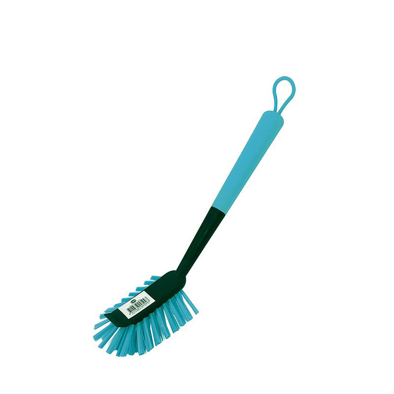 Compass plastic dish brush with thick nylon bristles and hanging hook for commercial washing up
