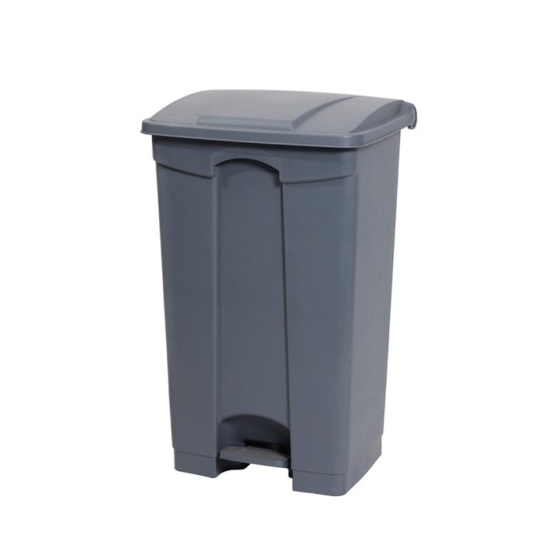 Compass 76068 grey plastic pedal bin on white, a tall rectangular body with a domed lid and a foot pedal at the base
