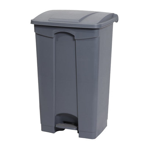 Compass 68L grey plastic pedal bin front view showing foot pedal and full height