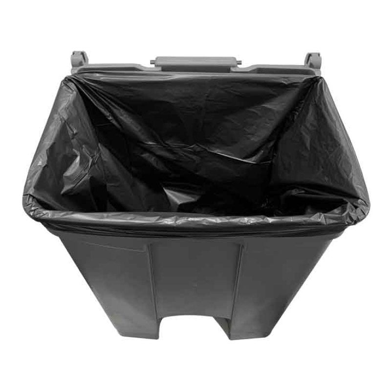 Looking down into the Compass pedal bin with a black rubbish bag fitted over the rim