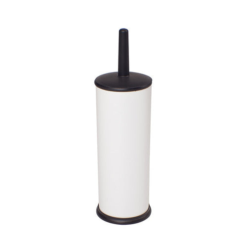 Compass white powder-coated toilet brush and steel holder caddy, front view on white background