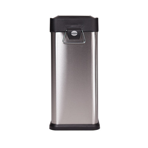 Side angle of Compass stainless steel pedal bin showing foot pedal and slow-close lid detail