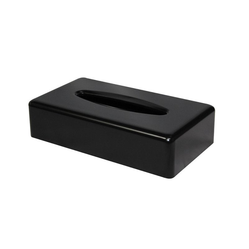 Compass 6772201 low black rectangular tissue box cover on white with a long oval slot along the top
