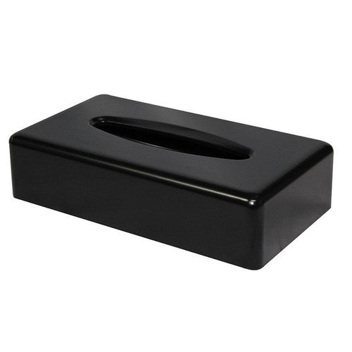 Compass rectangular matte black tissue box cover with base, front view on white background