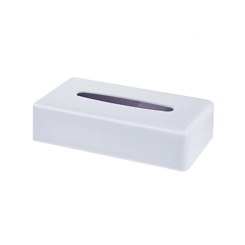 Compass 6772302 white rectangular tissue box cover on white background with a long slot showing a lilac tissue