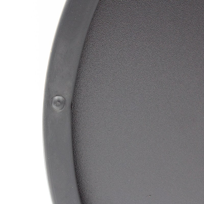 Close view of the inside floor of the black powder coated shell of the Compass round dual chamber bin
