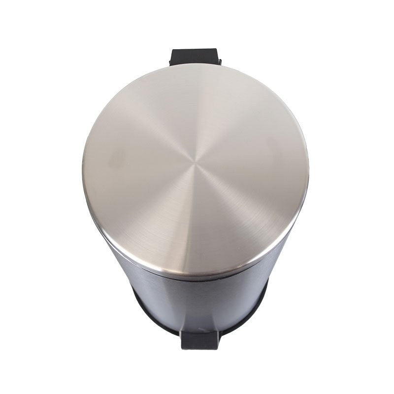 Compass 30 litre stainless pedal bin seen from above, showing the brushed circular pattern on the lid