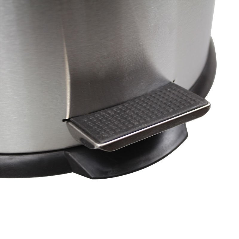 Close view of the ribbed chrome foot pedal at the base of the Compass 30 litre stainless pedal bin