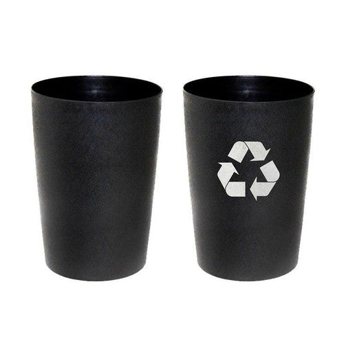 Side angle of Compass 8L black round waste bin highlighting compact height and polypropylene construction