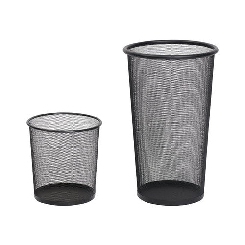 Side angle of Compass 11L black wire mesh bin showing round profile and height on white background