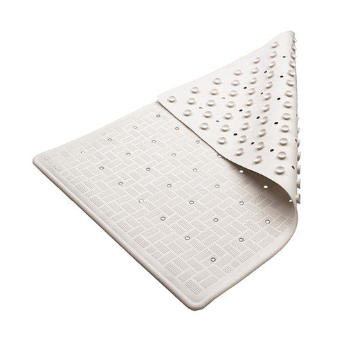 Compass white rubber bath mat with suction cup base and drainage holes, 34x52cm, shown flat on white background