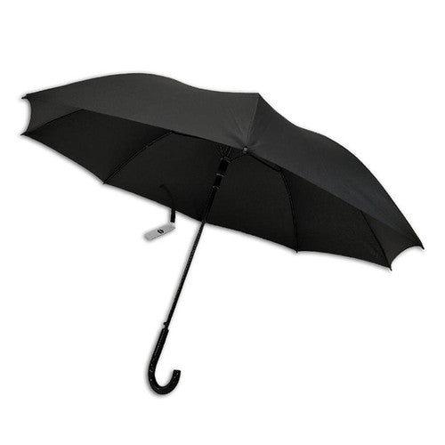 Compass Standard Black Umbrella closed view showing steel shaft and crook plastic handle