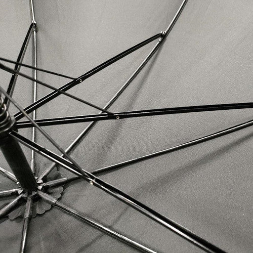 Compass black umbrella handle and shaft detail showing steel construction and crook grip