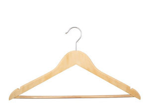 Compass 59122FSC light wood standard hook hanger on white with notched shoulders, a chrome hook and a straight lower rod