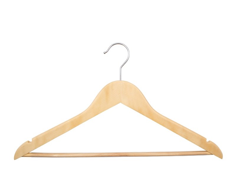 Compass 59122FSC light wood standard hook hanger on white with notched shoulders, a chrome hook and a straight lower rod