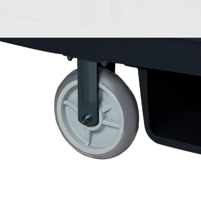 Close view under a trolley base of the Compass 722472FW grey fixed wheel in a straight bracket with no brake lever