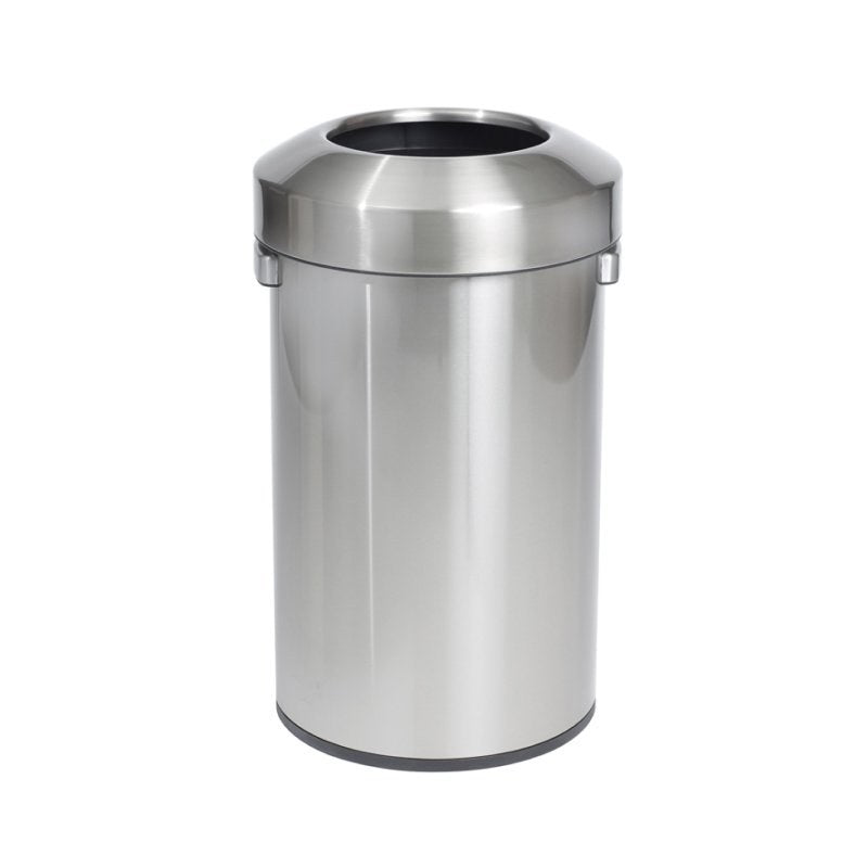 Compass 769260 Urban open top bin in brushed stainless steel on white, a tall cylinder with a domed top and round opening and small side handles
