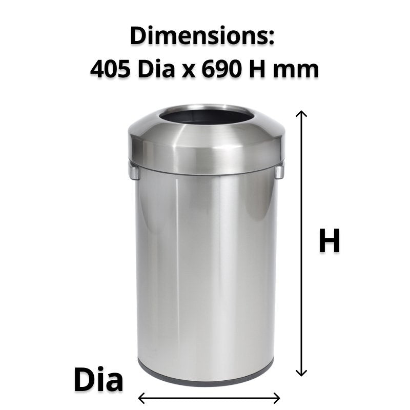 Compass Urban bin with diameter and height arrows under a caption reading Dimensions 405 Dia x 690 H mm