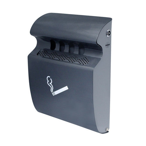 Compass wall mounted ashtray in grey powder-coated finish, front view showing lockable lid