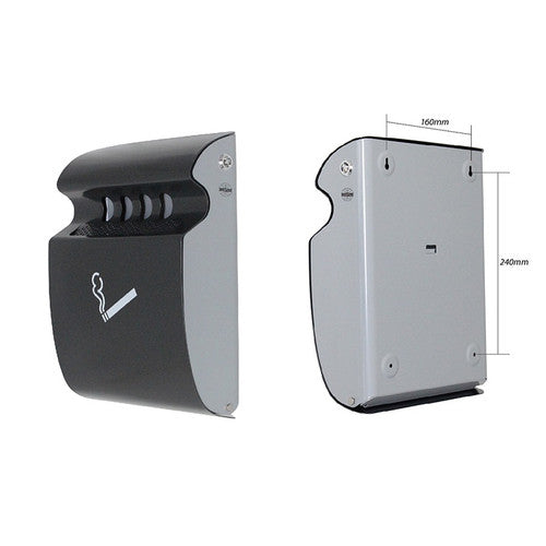 Side profile of Compass grey wall mounted ashtray showing depth and mounting plate