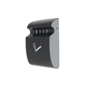 Compass 765323 grey wall mounted ashtray, rounded front with a white cigarette symbol and four slots across the top, key lock on the side