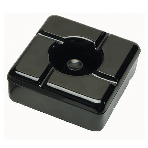 Compass Windless Ashtray in black melamine with removable lid, front view on white background