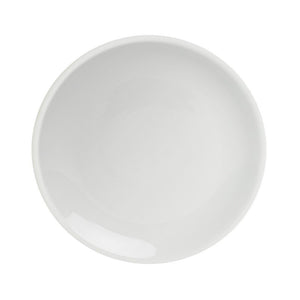 White Connoisseur A-La-Carte 270 mm coupe plate from above, its broad rimless face rising smoothly to the edge