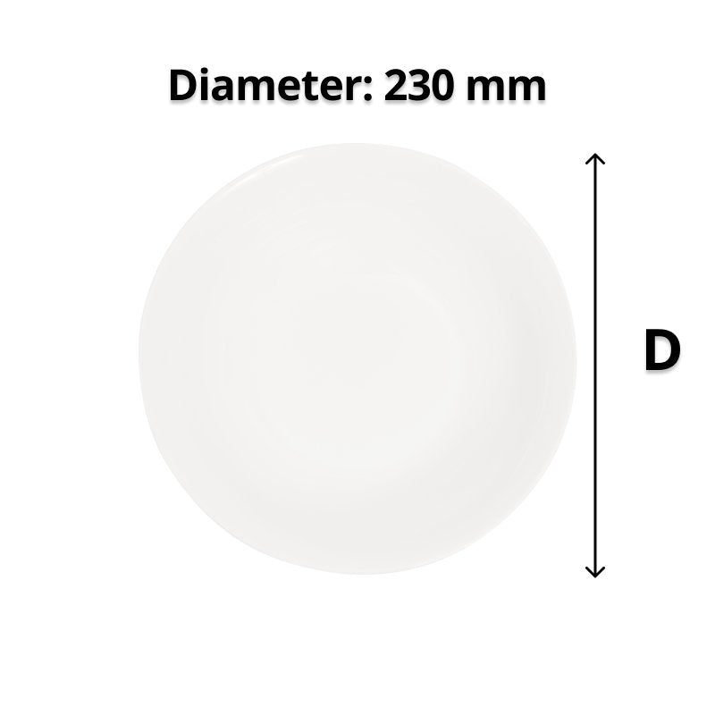 Top view of the 230 mm deep bowl with an arrow and the caption Diameter: 230 mm