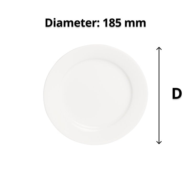 Top view of the side plate with an arrow and the caption Diameter: 185 mm